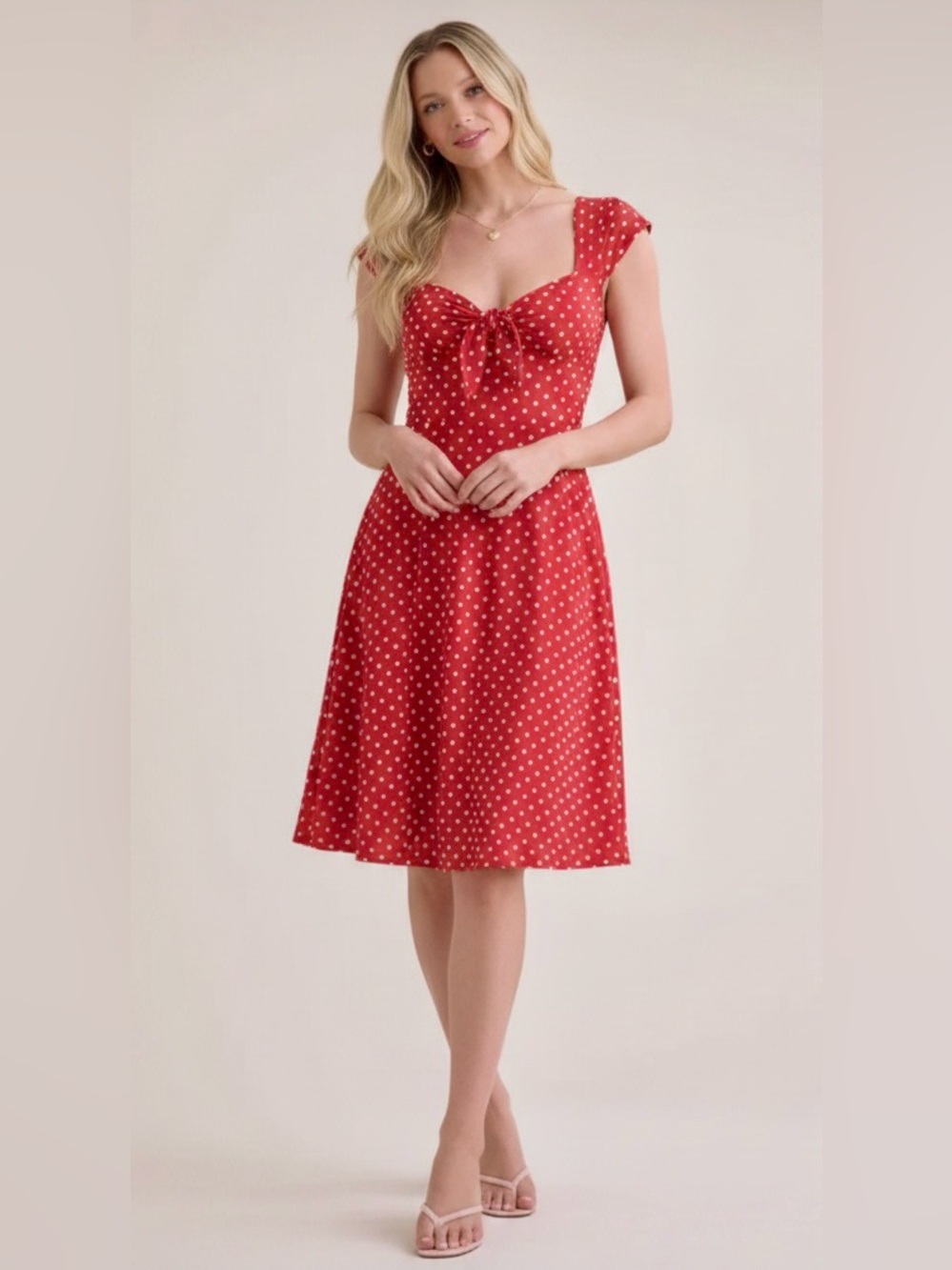 Vintage Retro Style Red Polka Dot Tie-Front Fit & Flare Dress